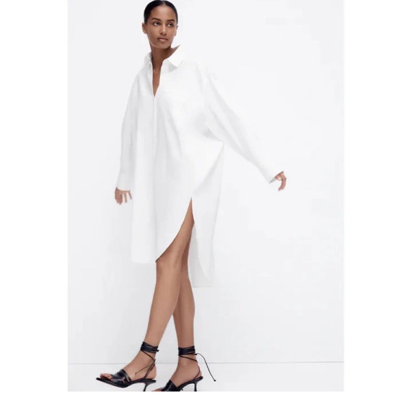 Zara Tops - ZARA EUC Oversized Button Down Shirt Dress White Size S